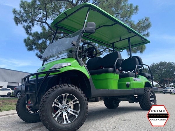 Light Green Elite EV 6 Passenger Lifted Golf Cart affordable golf cart rental, golf cart rental san antonio, san antonio golf cart rental golf cart rental
