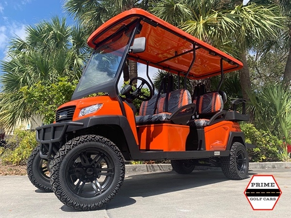 Orange Bintelli Beyond 6 Passenger Lifted Golf Cart affordable golf cart rental, golf cart rental san antonio, san antonio golf cart rental golf cart rental