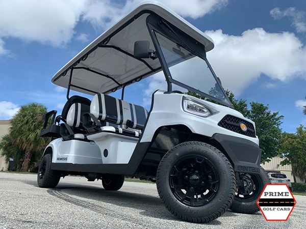 White Bintelli Nemesis 6 Passenger Golf Cart affordable golf cart rental, golf cart rental san antonio, san antonio golf cart rental golf cart rental
