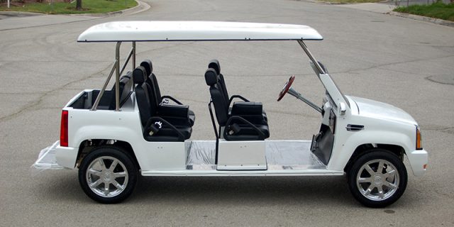 White Escalade Limo Golf Cart affordable golf cart rental, golf cart rental san antonio, san antonio golf cart rental golf cart rental